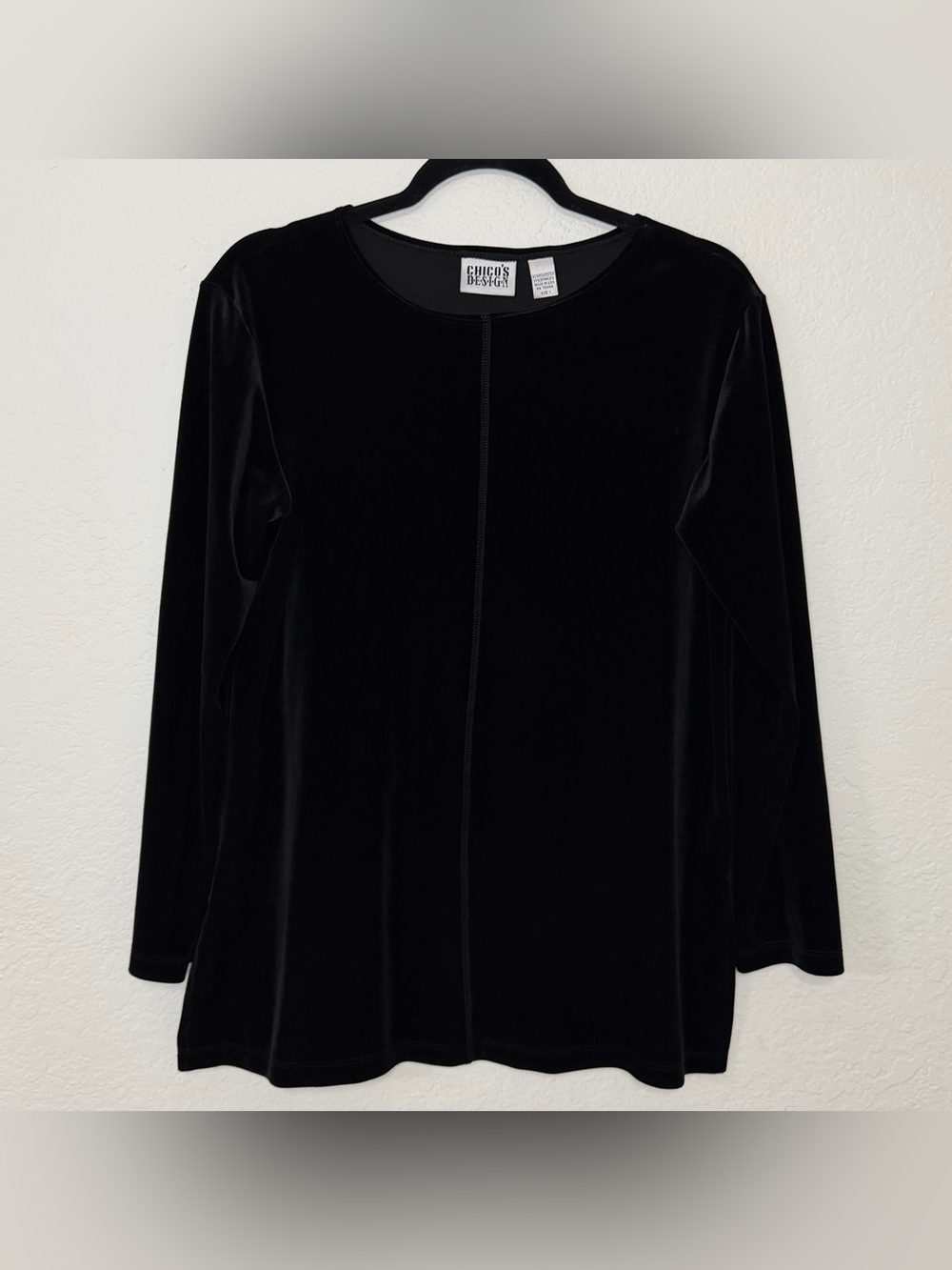 VTG Chico’s Design Black Velour Long Sleeve Top Blouse Women’s Size Medium 1 USA